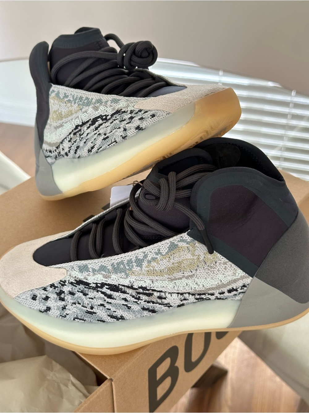 Yeezy High-Top Knit Sneakers - Black, Cream & Gum
